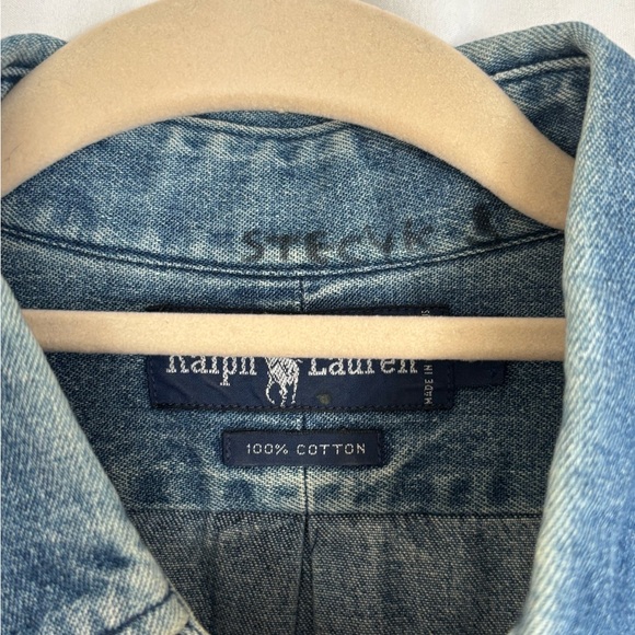 Ralph Lauren Blue Denim Casual button down Shirt LARGE - Picture 4 of 9